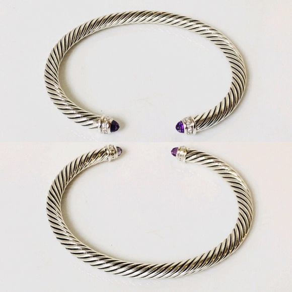 David Yurman Amethyst Diamond Cable Cuff Bracelet - Picture 4 of 8